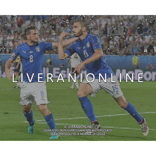 UEFA Francia EURO 2016 Final Tournament Quarter Finals Bordeaux - 02.07.2016 Germania-Italia Nella Foto: esultanza dopo il gol su rigore di leonardo bonucci del 1-1 /Ph.Vitez-Ag. Aldo Liverani