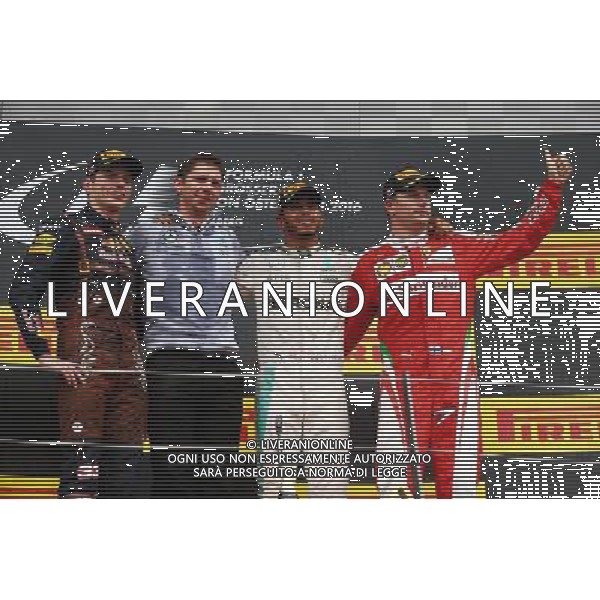 The podium (L to R): Max Verstappen (NLD) Red Bull Racing, second; Lewis Hamilton (GBR) Mercedes AMG F1, race winner; Kimi Raikkonen (FIN) Ferrari, third. 03.07.2016. Formula 1 World Championship, Rd 9, Austrian Grand Prix, Spielberg, Austria, Race Day. AG ALDO LIVERANI SAS ONLY ITALY