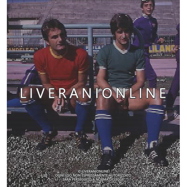 RETROSPETTIVA GIUSEPPE WILSON CALCIATORE NELLA FOTO GIUSEPPE WILSON CON GIANNI RIVERA AG ALDO LIVERANI SAS