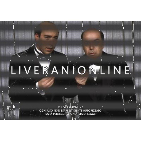 Lino Banfi, nome d\'arte di Pasquale Zagaria, attore, comico, conduttore televisivo, scrittore e sceneggiatore italiano - Retrospettiva nella foto con Alfredo Papa nel 1985 © Archivio / AGENZIA ALDO LIVERANI SAS 