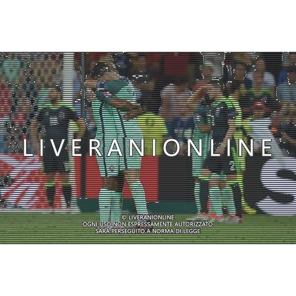 UEFA Francia EURO 2016 Final Tournament Semi-finals Lione - 06.07.2016 Portogallo-Galles Nella Foto: l\'esultanza di cristiano ronaldo che festeggia a fine gara con joao mario /Ph.Vitez-Ag. Aldo Liverani