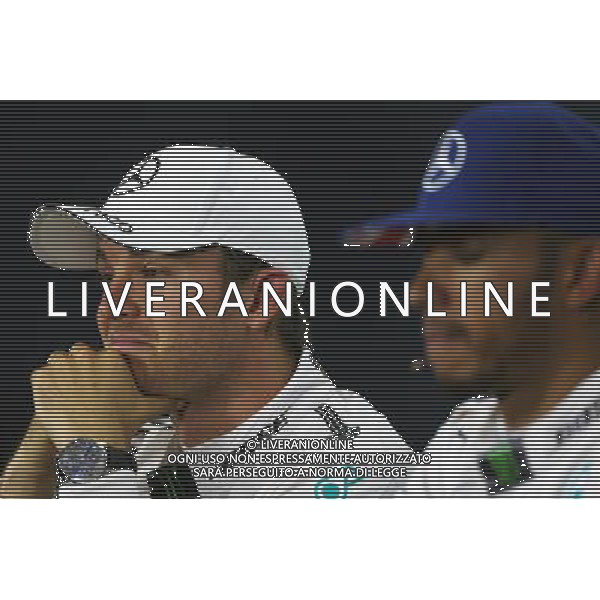 Nico Rosberg (GER) Mercedes AMG F1 and team mate Lewis Hamilton (GBR) Mercedes AMG F1 in the FIA Press Conference. 09.07.2016. Formula 1 World Championship, Rd 10, British Grand Prix, Silverstone, England, Qualifying Day. AG ALDO LIVERANI SAS ONLY ITALY