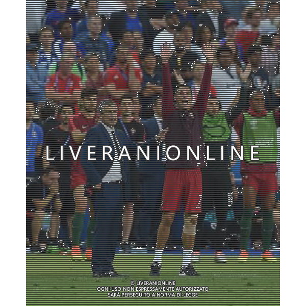 UEFA Francia EURO 2016 Final Tournament Final Parigi Saint-Denis - 10.07.2016 Portogallo-Francia Nella Foto: fernando santos e cristiano ronaldo scatenato in panchina incita i suoi compagni in campo /Ph.Vitez-Ag. Aldo Liverani