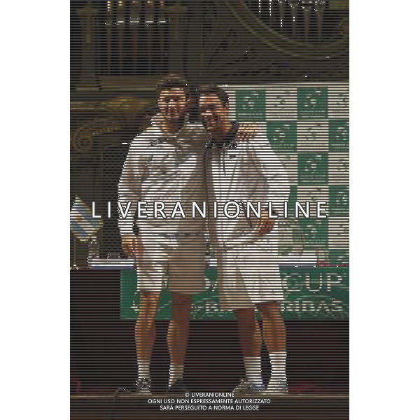 Coppa Davis, Italia vs Argentina, Quarti di finale del gruppo mondiale Davis Cup BNP Paribas, 14/07/2016, nella foto: FABIO FOGNINI, JUAN MONACO, ©Claudio Zamagni/Agenzia Aldo Liverani s.a.s.