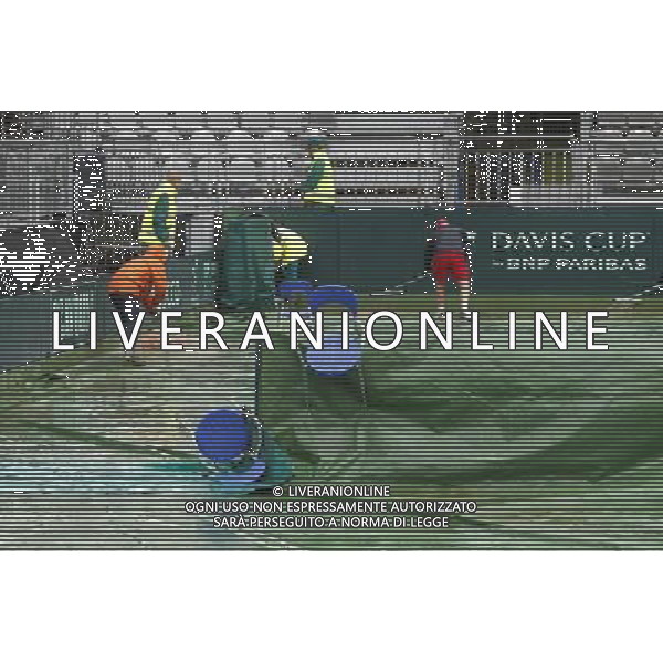 Coppa Davis, Italia vs Argentina, Quarti di finale del gruppo mondiale Davis Cup BNP Paribas, Primo giorno, 15/07/2016, nella foto: il campo da gioco allagato, Â©Claudio Zamagni/Agenzia Aldo Liverani s.a.s.