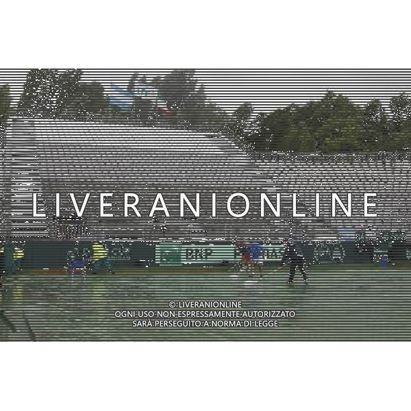 Coppa Davis, Italia vs Argentina, Quarti di finale del gruppo mondiale Davis Cup BNP Paribas, Primo giorno, 15/07/2016, nella foto: il campo da gioco, allagato, Â©Claudio Zamagni/Agenzia Aldo Liverani s.a.s.