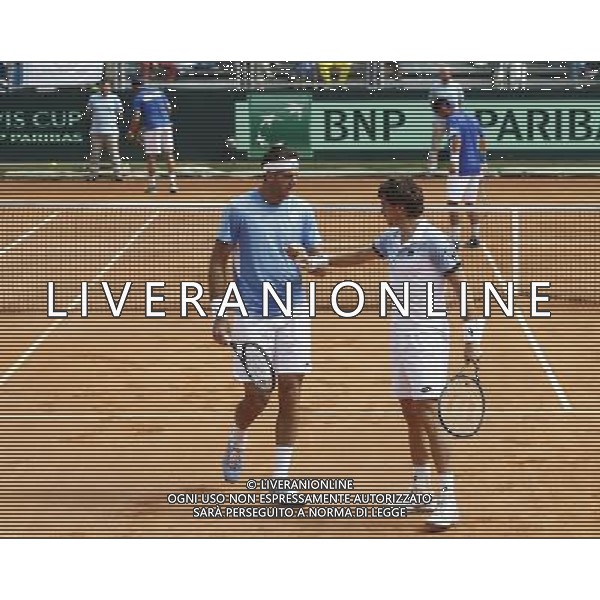 Coppa Davis, Italia vs Argentina, Quarti di finale del gruppo mondiale Davis Cup BNP Paribas, secondo giorno, il doppio tra PAOLO LORENZI, FABIO FOGNINI vs JUAN DEL PORTO, GUIDO PELLA, 16/07/2016, nella foto: JUAN DEL PORTO, GUIDO PELLA, ©Claudio Zamagni/Agenzia Aldo Liverani s.a.s.