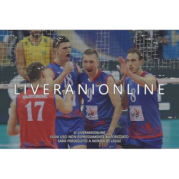 17.07.2016 KRAKOW TAURON ARENA UL. LEMA 7 ( POLAND ) SIATKOWKA MEZCZYZN ( MEN\'S VOLLEYBALL ) FINAL LIGI SWIATOWEJ 2016 - FINAL SIX ( FIVB WORLD LEAGUE FINALS KRAKOW 2016 ) MECZ FINALOWY SERBIA - BRAZYLIA ( FINALS GAME 1-2 PLACES GAME SERBIA - BRAZIL) NZ OD LEWEJ NEVEN MAJSTROVIC , MARKO PODRASCANIN ,, NIKOLA JOVOVIC , NARKO IVOVIC FOTO JAKUB PIASECKI / CYFRASPORT / NEWSPIX.PL --- Newspix.pl/ AGENZIA ALDO LIVERANI SAS - ITALY ONLY - EDITORIAL USE ONLY- SERBIA - BRASILE Volley Men World League 2016 - FINAL SIX (FINALE ) CRACOVIA POLONIA 17/07/2016