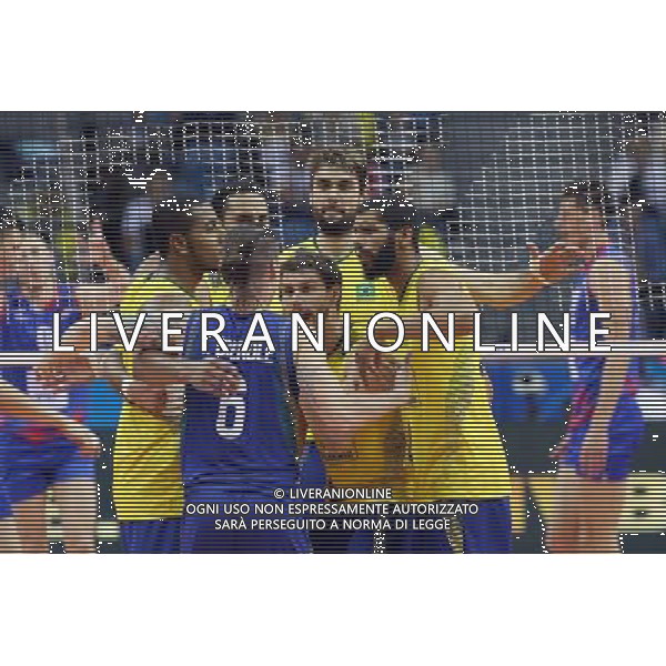 17.07.2016 KRAKOW TAURON ARENA UL. LEMA 7 ( POLAND ) SIATKOWKA MEZCZYZN ( MEN\'S VOLLEYBALL ) FINAL LIGI SWIATOWEJ 2016 - FINAL SIX ( FIVB WORLD LEAGUE FINALS KRAKOW 2016 ) MECZ FINALOWY SERBIA - BRAZYLIA ( FINALS GAME 1-2 PLACES GAME SERBIA - BRAZIL) NZ RICARDO LUCARELLI , TIAGO BRENDLE , BRUNO MOSSA REZENDE , LUCAS SAATKAMP , WALLACE DE SOUZA RADOSC FOTO JAKUB PIASECKI / CYFRASPORT / NEWSPIX.PL --- Newspix.pl/ AGENZIA ALDO LIVERANI SAS - ITALY ONLY - EDITORIAL USE ONLY- SERBIA - BRASILE Volley Men World League 2016 - FINAL SIX (FINALE ) CRACOVIA POLONIA 17/07/2016
