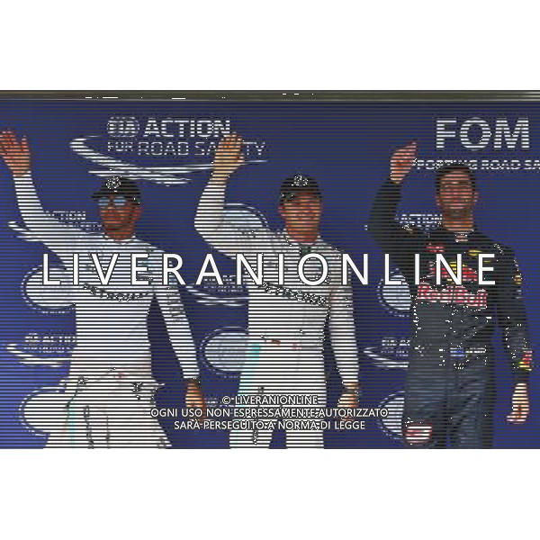 Qualifying top three in parc ferme (L to R): Lewis Hamilton (GBR) Mercedes AMG F1, second; Nico Rosberg (GER) Mercedes AMG F1, pole position; Daniel Ricciardo (AUS) Red Bull Racing RB12, third. 23.07.2016. Formula 1 World Championship, Rd 11, Hungarian Grand Prix, Budapest, Hungary, Qualifying Day. 