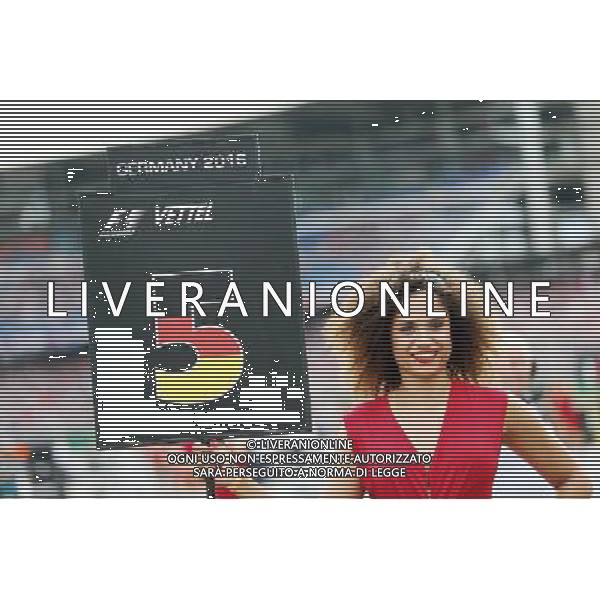 Grid girl for Sebastian Vettel (GER) Ferrari. 31.07.2016. Formula 1 World Championship, Rd 12, German Grand Prix, Hockenheim, Germany, Race Day. AG ALDO LIVERANI SAS ONLY ITALY