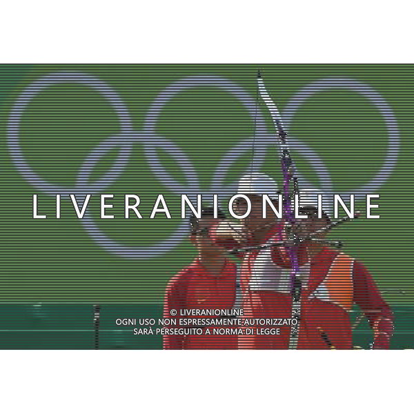 XXXI Olympic Games Giochi Olimpici Rio 2016 Rio de Janeiro - 06.08.2016 Tiro con l\'arco a squadre Quarti di FInale Italia-Cina Nella Foto:Team Cina Gu Xuesong,Wnag Dapeng,Xing Yu /Ph.Vitez-Ag. Aldo Liverani