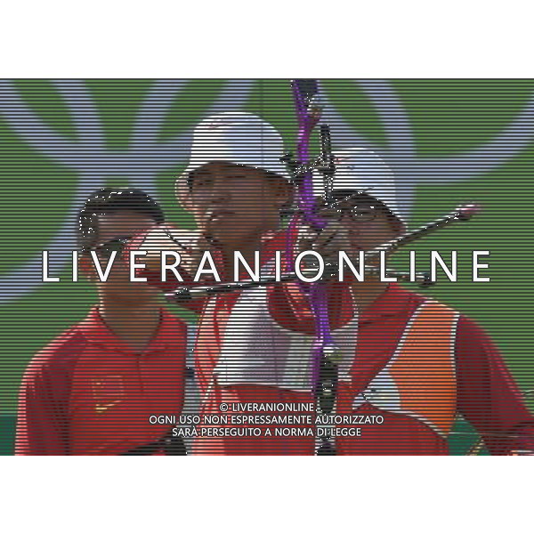 XXXI Olympic Games Giochi Olimpici Rio 2016 Rio de Janeiro - 06.08.2016 Tiro con l\'arco a squadre Quarti di FInale Italia-Cina Nella Foto:Team Cina Gu Xuesong,Wnag Dapeng,Xing Yu /Ph.Vitez-Ag. Aldo Liverani