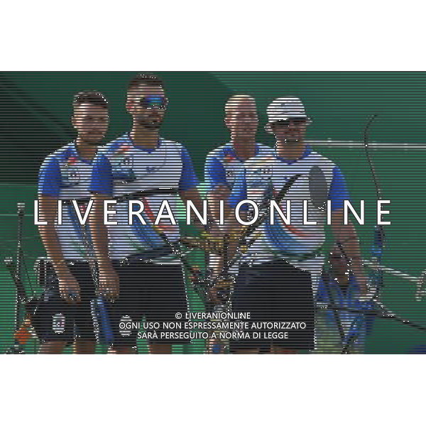 XXXI Olympic Games Giochi Olimpici Rio 2016 Rio de Janeiro - 06.08.2016 Tiro con l\'arco a squadre Quarti di FInale Italia-Cina Nella Foto:Team Italia Galiazzo Marco,Nespoli Mauro,Pasqualucci David /Ph.Vitez-Ag. Aldo Liverani