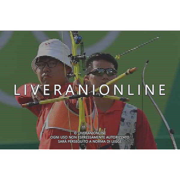 XXXI Olympic Games Giochi Olimpici Rio 2016 Rio de Janeiro - 06.08.2016 Tiro con l\'arco a squadre Quarti di FInale Italia-Cina Nella Foto:Team Cina Gu Xuesong,Wnag Dapeng,Xing Yu /Ph.Vitez-Ag. Aldo Liverani