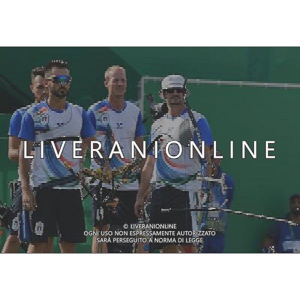 XXXI Olympic Games Giochi Olimpici Rio 2016 Rio de Janeiro - 06.08.2016 Tiro con l\'arco a squadre Quarti di FInale Italia-Cina Nella Foto:Team Italia Galiazzo Marco,Nespoli Mauro,Pasqualucci David /Ph.Vitez-Ag. Aldo Liverani