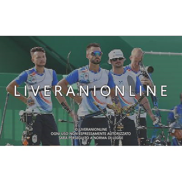 XXXI Olympic Games Giochi Olimpici Rio 2016 Rio de Janeiro - 06.08.2016 Tiro con l\'arco a squadre Quarti di FInale Italia-Cina Nella Foto:Team Italia Galiazzo Marco,Nespoli Mauro,Pasqualucci David /Ph.Vitez-Ag. Aldo Liverani