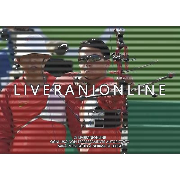 XXXI Olympic Games Giochi Olimpici Rio 2016 Rio de Janeiro - 06.08.2016 Tiro con l\'arco a squadre Quarti di FInale Italia-Cina Nella Foto:Team Cina Gu Xuesong,Wnag Dapeng,Xing Yu /Ph.Vitez-Ag. Aldo Liverani