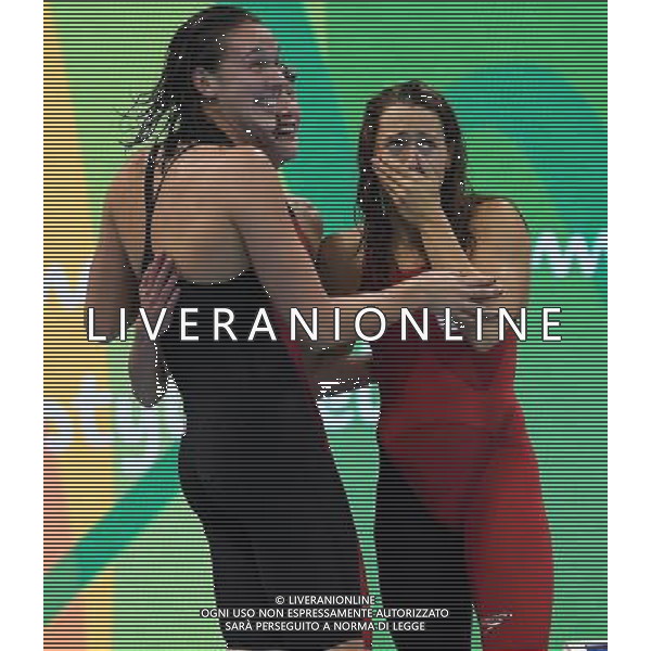 XXXI Olympic Games Giochi Olimpici Rio 2016 Rio de Janeiro - 06.08.2016 Nuoto Nella Foto:Finale Staffetta 4x100 Stile Libero Donne l\'esultanza delle ragazze canadesi /Ph.Vitez-Ag. Aldo Liverani