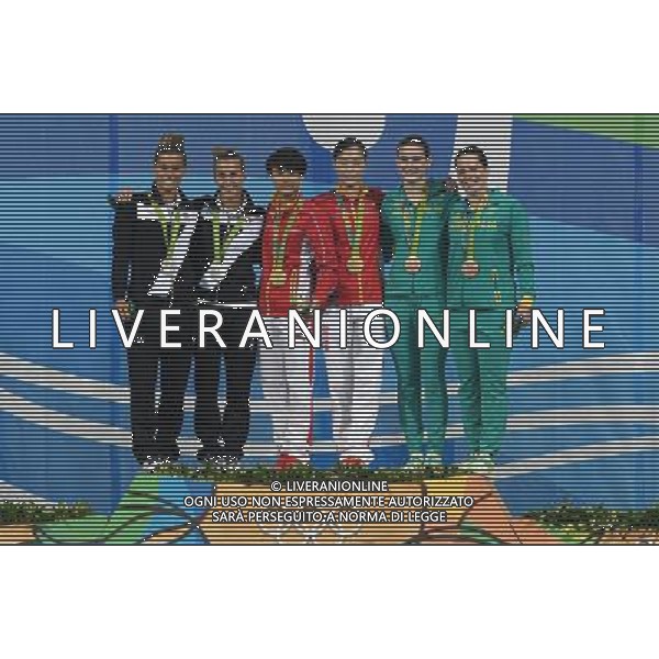 XXXI Olympic Games Giochi Olimpici Rio 2016 Rio de Janeiro - 07.08.2016 Finali Trampolino 3m Sincro Femminile Nella Foto:Tania Cagnotto e Francesca Dallape\' con la medaglia insieme sul podio con Shi Tingmao-Wu Minxia e Keeny Maddison-Smith Anabelle /Ph.Vitez-Ag. Aldo Liverani