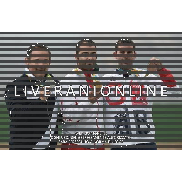 XXXI Olympic Games Giochi Olimpici Rio 2016 Rio de Janeiro - 08.08.2016 Finali Trap Fossa Olimpica di Tiro Nella Foto:Giovanni Pellielo - Glasnovic Josip e Ling Edward sul podio /Ph.Vitez-Ag. Aldo Liverani