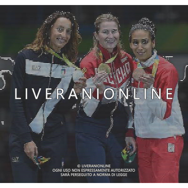 XXXI Olympic Games Giochi Olimpici Rio 2016 Rio de Janeiro - 10.08.2016 Finale Scherma Fioretto Femminile Nella Foto:Il Podio Di Francisca Elisa (ITA),Inna Deriglazova (RUS),Ines Boubakri (TUN) /Ph.Vitez-Ag. Aldo Liverani