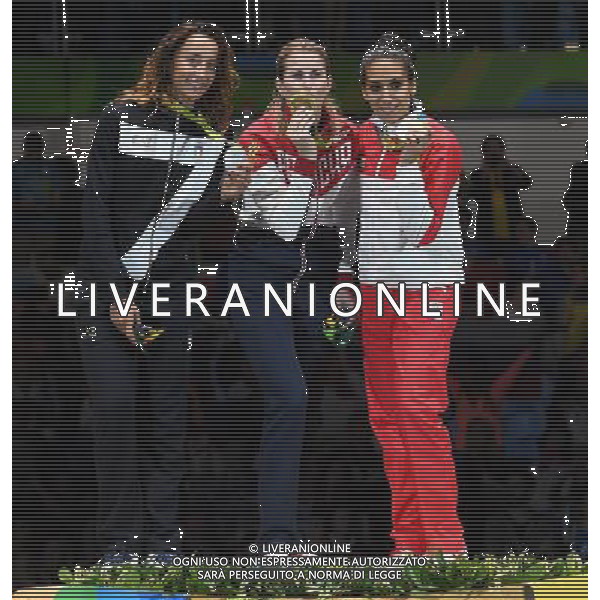 XXXI Olympic Games Giochi Olimpici Rio 2016 Rio de Janeiro - 10.08.2016 Finale Scherma Fioretto Femminile Nella Foto:Il Podio Di Francisca Elisa (ITA),Inna Deriglazova (RUS),Ines Boubakri (TUN) /Ph.Vitez-Ag. Aldo Liverani