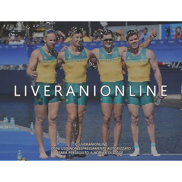 XXXI Olympic Games Giochi Olimpici Rio 2016 Rio de Janeiro - 11.08.2016 Canottaggio Finale 4 di Coppia Maschile Nella Foto:Esultanza della squadra Australiana /Ph.Vitez-Ag. Aldo Liverani