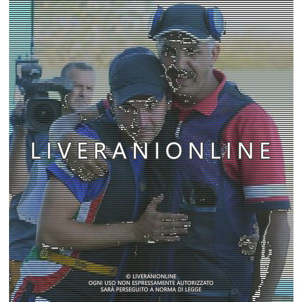 XXXI Olympic Games Giochi Olimpici Rio 2016 Rio de Janeiro - 13.08.2016 Finale Tiro al Piattello Skeet Maschile Nella Foto:Rossetti Gabriele festeggia con Alrashidi Abdullah /Ph.Vitez-Ag. Aldo Liverani