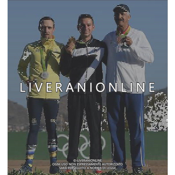 XXXI Olympic Games Giochi Olimpici Rio 2016 Rio de Janeiro - 13.08.2016 Finale Tiro al Piattello Skeet Maschile Nella Foto:Rossetti Gabriele sul podio con Alrashidi Abdullah e Svensson Marcus /Ph.Vitez-Ag. Aldo Liverani