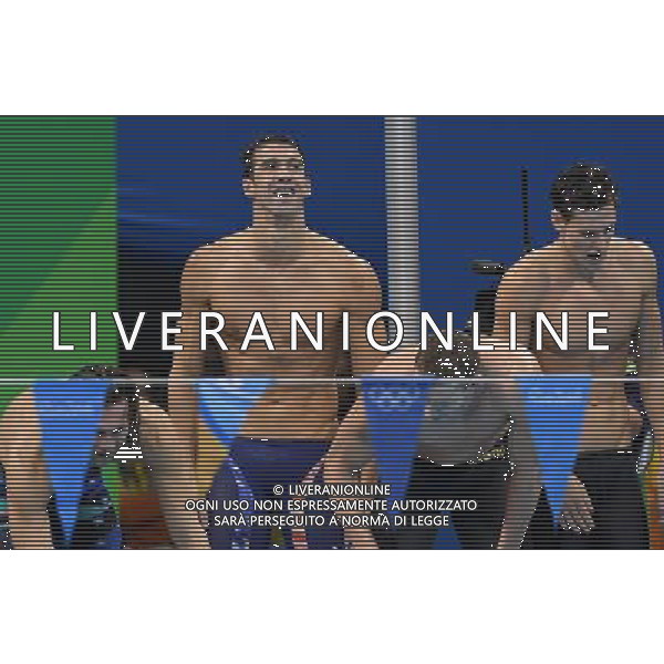 XXXI Olympic Games Giochi Olimpici Rio 2016 Rio de Janeiro - 13.08.2016 Nuoto Finale 4x100 Misti Maschile Nella Foto:Michael Phelps e la squadra americana festeggiano la vittoria /Ph.Vitez-Ag. Aldo Liverani