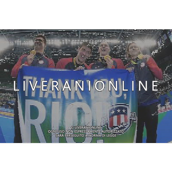 XXXI Olympic Games Giochi Olimpici Rio 2016 Rio de Janeiro - 13.08.2016 Nuoto Finale 4x100m Misti Maschile Nella Foto:Michael Phelps e la squadra Americana festeggiano la medaglia d\'oro /Ph.Vitez-Ag. Aldo Liverani