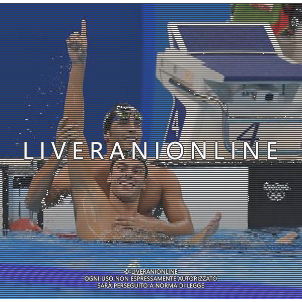 XXXI Olympic Games Giochi Olimpici Rio 2016 Rio de Janeiro - 13.08.2016 NuotoFinale 1500m Stile Libero Maschile Nella Foto:Paltrinieri Gregorio Festeggia con Detti Gabriele /Ph.Vitez-Ag. Aldo Liverani