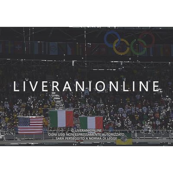 XXXI Olympic Games Giochi Olimpici Rio 2016 Rio de Janeiro - 13.08.2016 NuotoFinale 1500m Stile Libero Maschile Nella Foto:Le bandiere italiane durante l\'inno /Ph.Vitez-Ag. Aldo Liverani