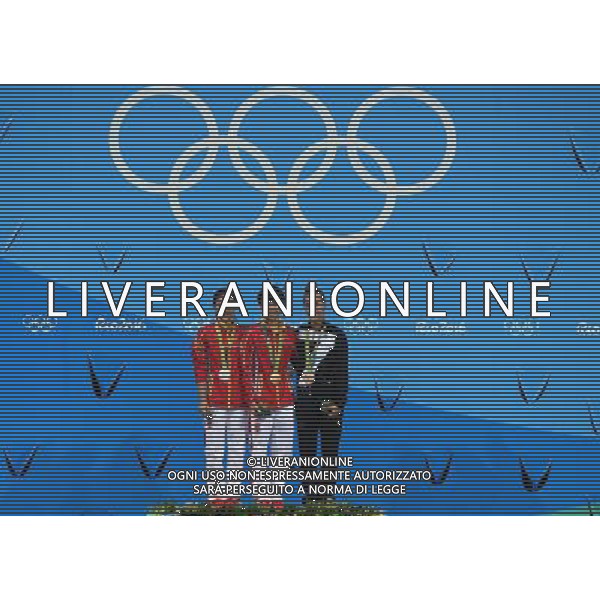 XXXI Olympic Games Giochi Olimpici Rio 2016 Rio de Janeiro - 14.08.2016 Finale Tuffi Trampolino 3m Femminile Nella Foto:Podio He Zi, Shi Tingmao e Tania Cagnotto /Ph.Vitez-Ag. Aldo Liverani