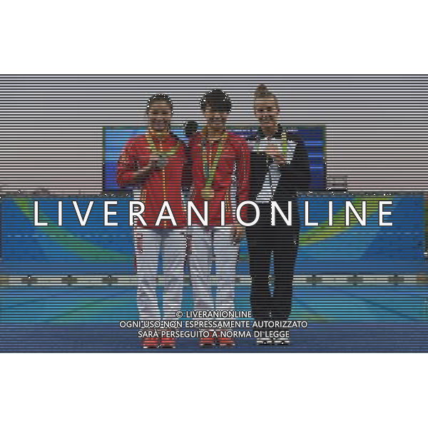 XXXI Olympic Games Giochi Olimpici Rio 2016 Rio de Janeiro - 14.08.2016 Finale Tuffi Trampolino 3m Femminile Nella Foto:Podio He Zi, Shi Tingmao e Tania Cagnotto /Ph.Vitez-Ag. Aldo Liverani