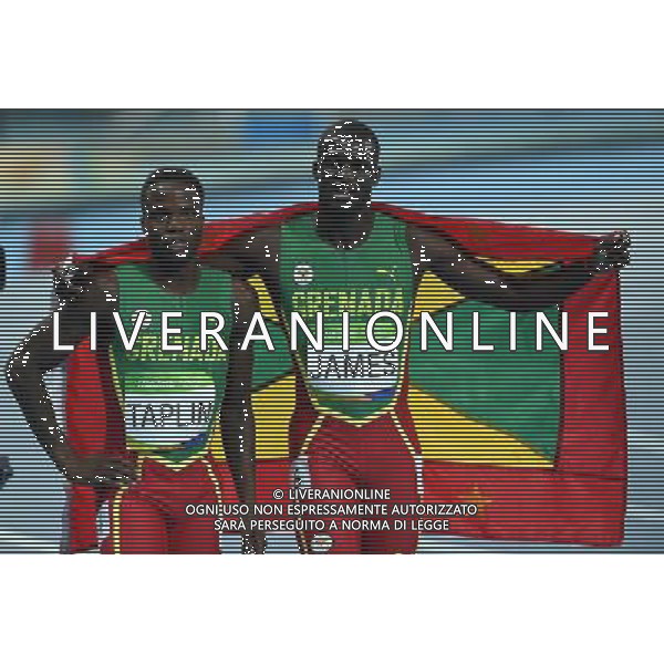XXXI Olympic Games Giochi Olimpici Rio 2016 Rio de Janeiro - 14.08.2016 Atletica Finale 100m di corsa Maschili Nella Foto:TAPLIN Bralon con JAMES Kirani /Ph.Vitez-Ag. Aldo Liverani