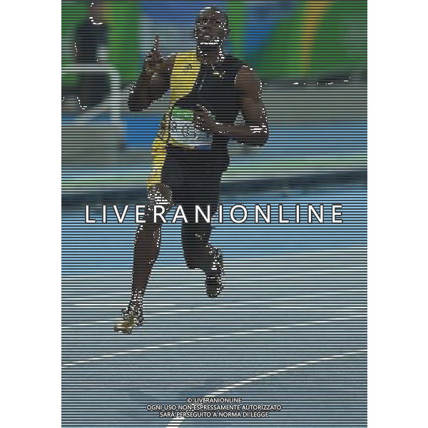 XXXI Olympic Games Giochi Olimpici Rio 2016 Rio de Janeiro - 14.08.2016 Atletica Finale 100m di corsa Maschili Nella Foto:Usain Bolt vince i 100m su Gatlin Justin e de Grasse Andre /Ph.Vitez-Ag. Aldo Liverani