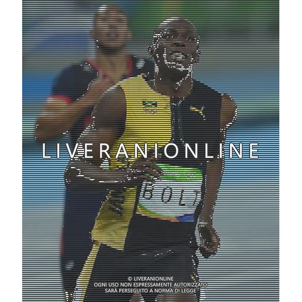 XXXI Olympic Games Giochi Olimpici Rio 2016 Rio de Janeiro - 14.08.2016 Atletica Finale 100m di corsa Maschili Nella Foto:Usain Bolt vince i 100m su Gatlin Justin e de Grasse Andre /Ph.Vitez-Ag. Aldo Liverani