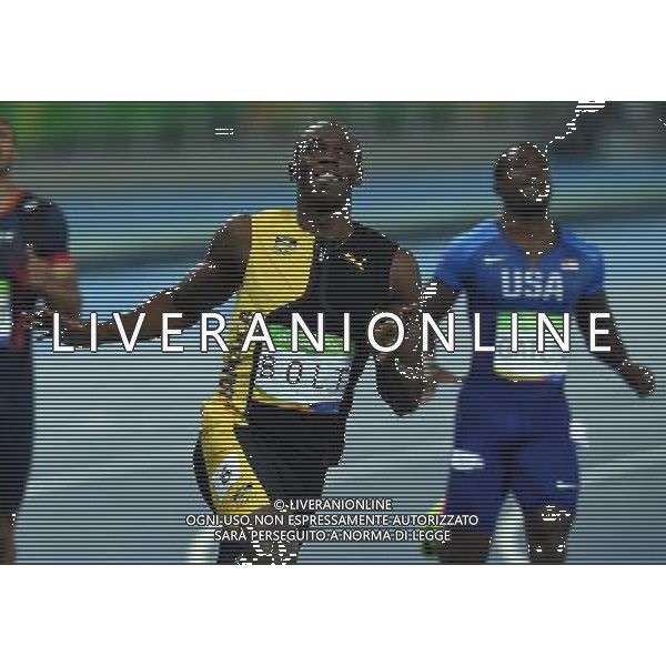 XXXI Olympic Games Giochi Olimpici Rio 2016 Rio de Janeiro - 14.08.2016 Atletica Finale 100m di corsa Maschili Nella Foto:Usain Bolt vince i 100m su Gatlin Justin e de Grasse Andre /Ph.Vitez-Ag. Aldo Liverani