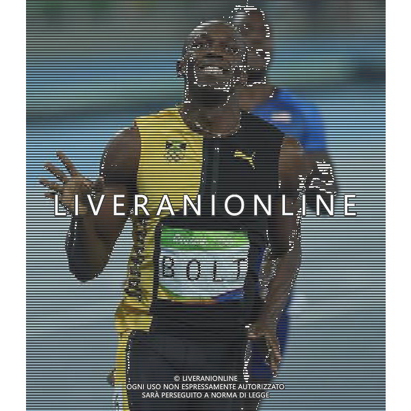 XXXI Olympic Games Giochi Olimpici Rio 2016 Rio de Janeiro - 14.08.2016 Atletica Finale 100m di corsa Maschili Nella Foto:Usain Bolt vince i 100m su Gatlin Justin e de Grasse Andre /Ph.Vitez-Ag. Aldo Liverani
