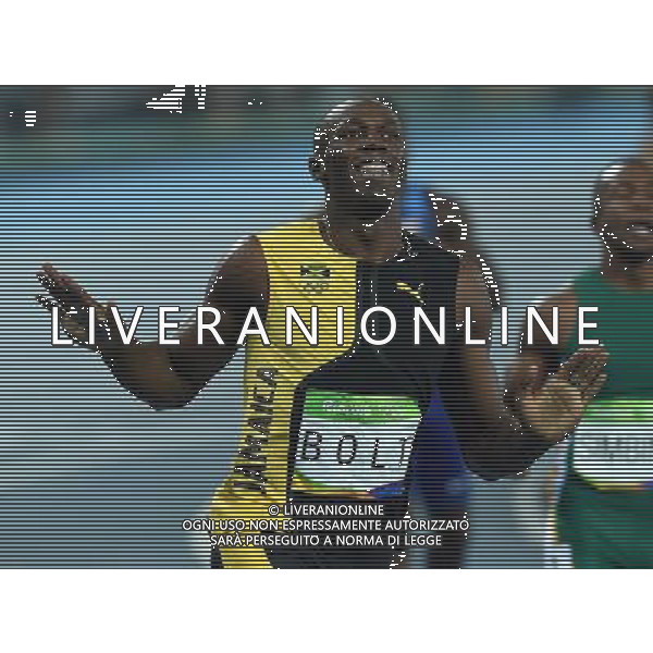XXXI Olympic Games Giochi Olimpici Rio 2016 Rio de Janeiro - 14.08.2016 Atletica Finale 100m di corsa Maschili Nella Foto:Usain Bolt vince i 100m su Gatlin Justin e de Grasse Andre /Ph.Vitez-Ag. Aldo Liverani