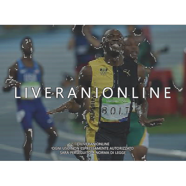 XXXI Olympic Games Giochi Olimpici Rio 2016 Rio de Janeiro - 14.08.2016 Atletica Finale 100m di corsa Maschili Nella Foto:Usain Bolt vince i 100m su Gatlin Justin e de Grasse Andre /Ph.Vitez-Ag. Aldo Liverani