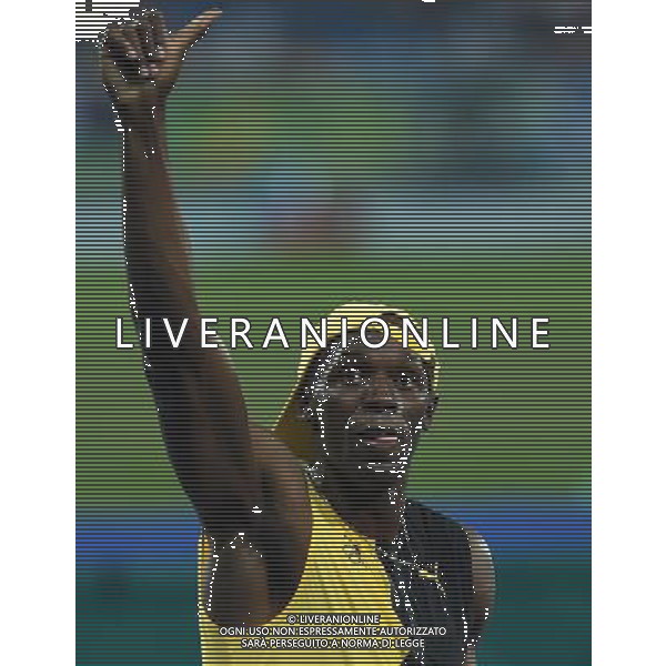 XXXI Olympic Games Giochi Olimpici Rio 2016 Rio de Janeiro - 14.08.2016 Atletica Finale 100m di corsa Maschili Nella Foto:Usain Bolt vince i 100m su Gatlin Justin e de Grasse Andre /Ph.Vitez-Ag. Aldo Liverani