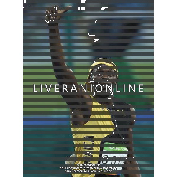 XXXI Olympic Games Giochi Olimpici Rio 2016 Rio de Janeiro - 14.08.2016 Atletica Finale 100m di corsa Maschili Nella Foto:Usain Bolt vince i 100m su Gatlin Justin e de Grasse Andre /Ph.Vitez-Ag. Aldo Liverani
