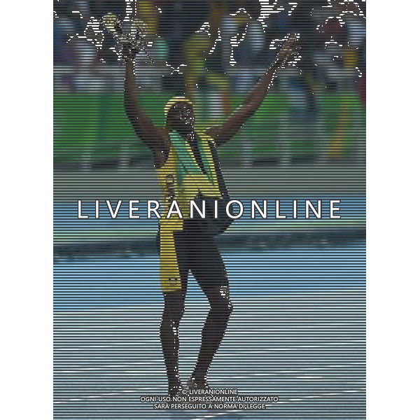 XXXI Olympic Games Giochi Olimpici Rio 2016 Rio de Janeiro - 14.08.2016 Atletica Finale 100m di corsa Maschili Nella Foto:Usain Bolt vince i 100m su Gatlin Justin e de Grasse Andre /Ph.Vitez-Ag. Aldo Liverani