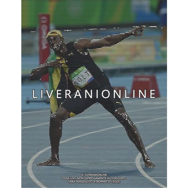 XXXI Olympic Games Giochi Olimpici Rio 2016 Rio de Janeiro - 14.08.2016 Atletica Finale 100m di corsa Maschili Nella Foto:Usain Bolt vince i 100m su Gatlin Justin e de Grasse Andre /Ph.Vitez-Ag. Aldo Liverani
