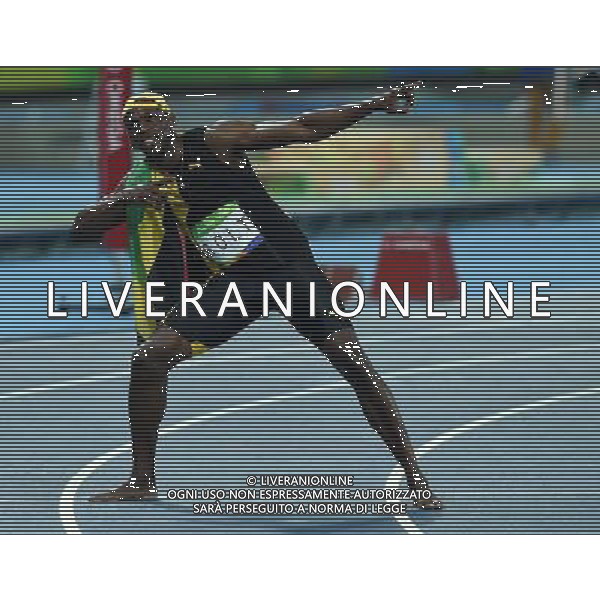 XXXI Olympic Games Giochi Olimpici Rio 2016 Rio de Janeiro - 14.08.2016 Atletica Finale 100m di corsa Maschili Nella Foto:Usain Bolt vince i 100m su Gatlin Justin e de Grasse Andre /Ph.Vitez-Ag. Aldo Liverani