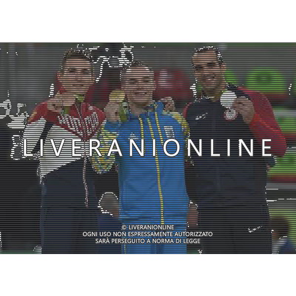 XXXI Olympic Games Giochi Olimpici Rio 2016 Rio de Janeiro - 16.08.2016 Finale Ginnastica Artistica Sbarre Parallele Maschile Nella Foto:Premiazione Podio Verniaiev Oleg,Belyavskiy David,Leyva Danell /Ph.Vitez-Ag. Aldo Liverani