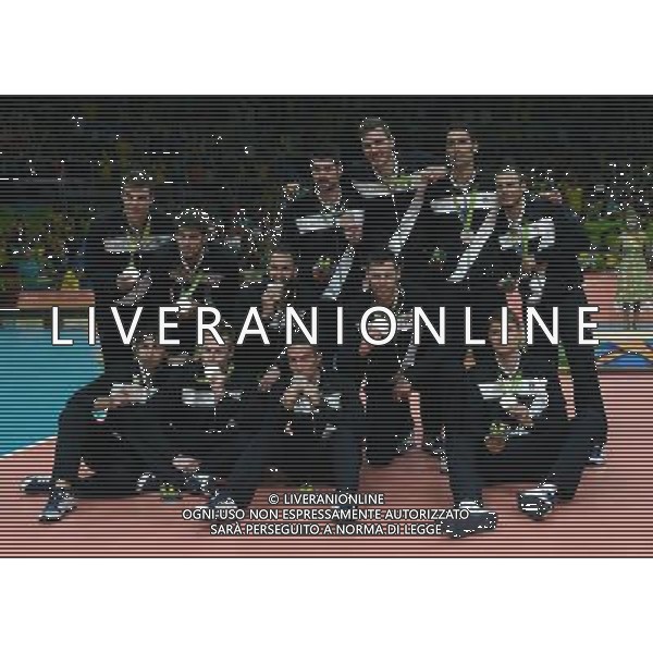 XXXI Olympic Games Giochi Olimpici Rio 2016 Rio de Janeiro - 21.08.2016 Finale Pallavolo Maschile Italia vs Brasile Nella Foto:foto di gruppo italia con la medaglia /Ph.Vitez-Ag. Aldo Liverani